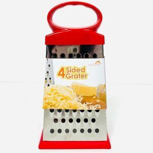 4 Side Stainless, Steele Red Cheese Grater, Shredder, and Slicer 9 Inch